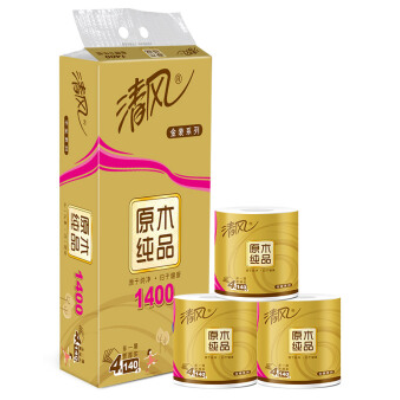 清風(fēng)（APP）卷紙 原木純品金裝系列 4層加厚140克衛(wèi)生紙巾10卷（母嬰可用，柔軟強(qiáng)韌 新老包裝交替發(fā)貨）